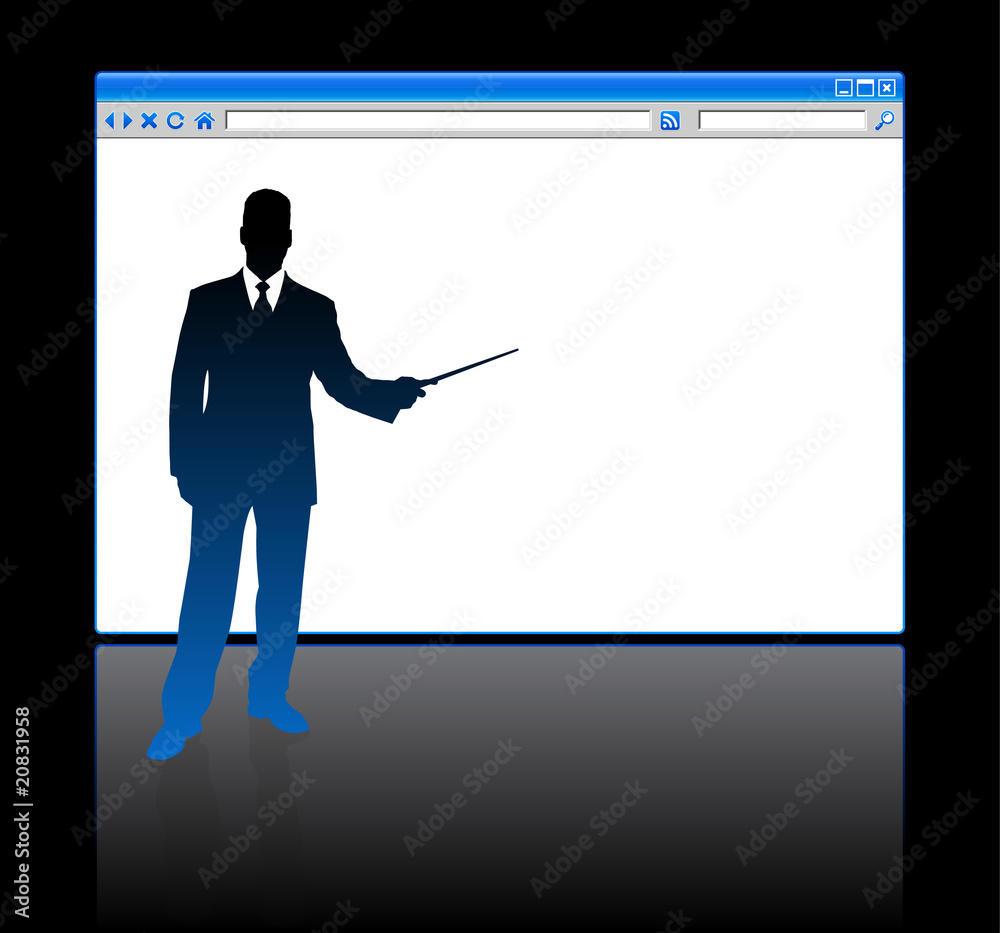 Businessman on background with web browser blank page Businessman on background with web browser blank page