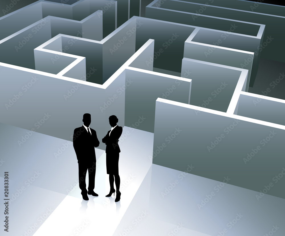 Business team on background with maze Business team on background with maze