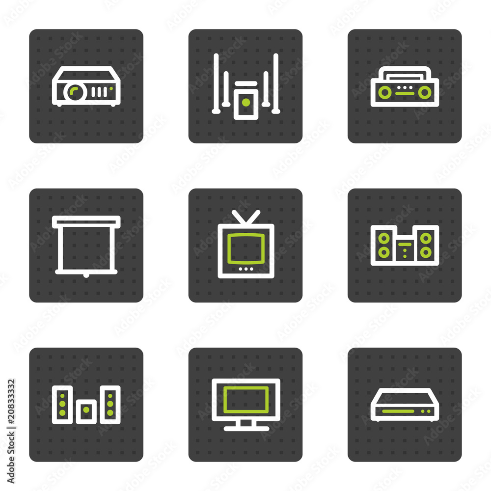 Audio video web icons, grey square buttons series