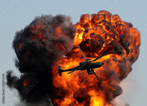 Helicopter and giant explosion