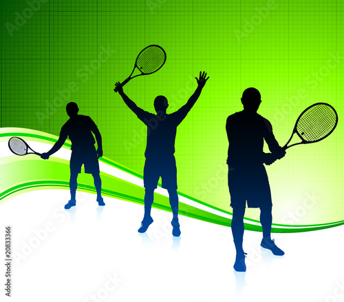 Tennis Players on Abstract Green Background