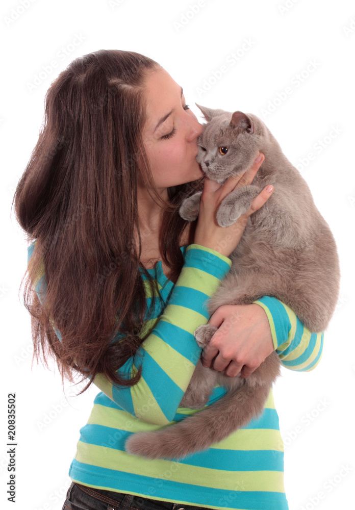 teenager and  cat