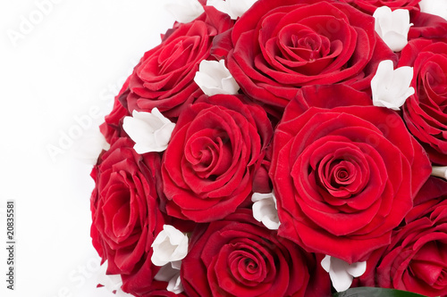 Detail of a red roses  wedding bouquet