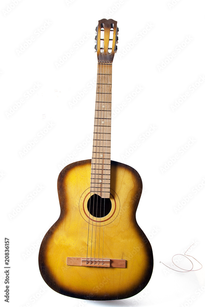 Acoustic guitar with broken string