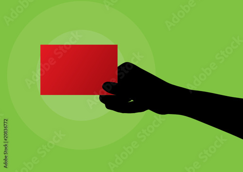 hand with a red colored blank card