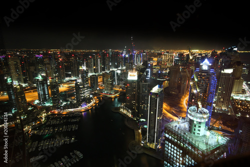 Dubai Marina at night from Above