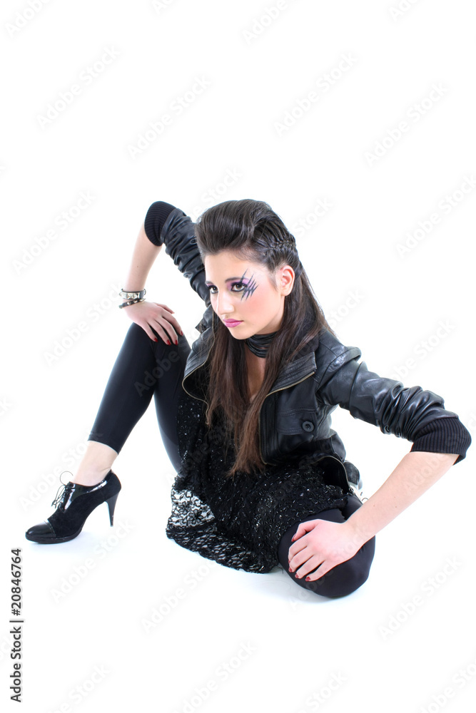 Young beautiful girl in black leather jacket Young beautiful girl in black leather jacket