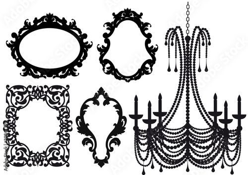 old chandelier and picture frames, vector
