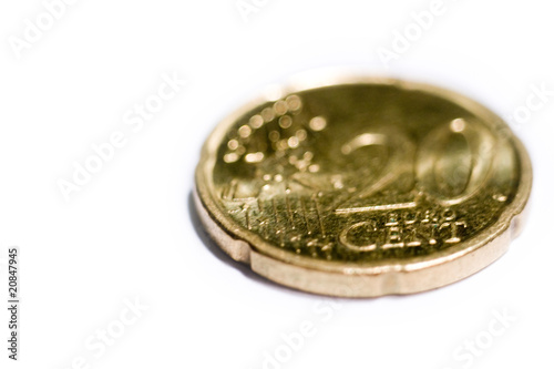 Close-up of an uncirculated Euro cents coin on white..