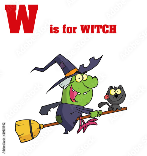 Funny Cartoons Alphabet with Text-W