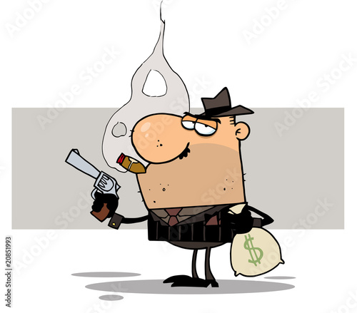 Mobster Holds Gun and Sack of Money,background