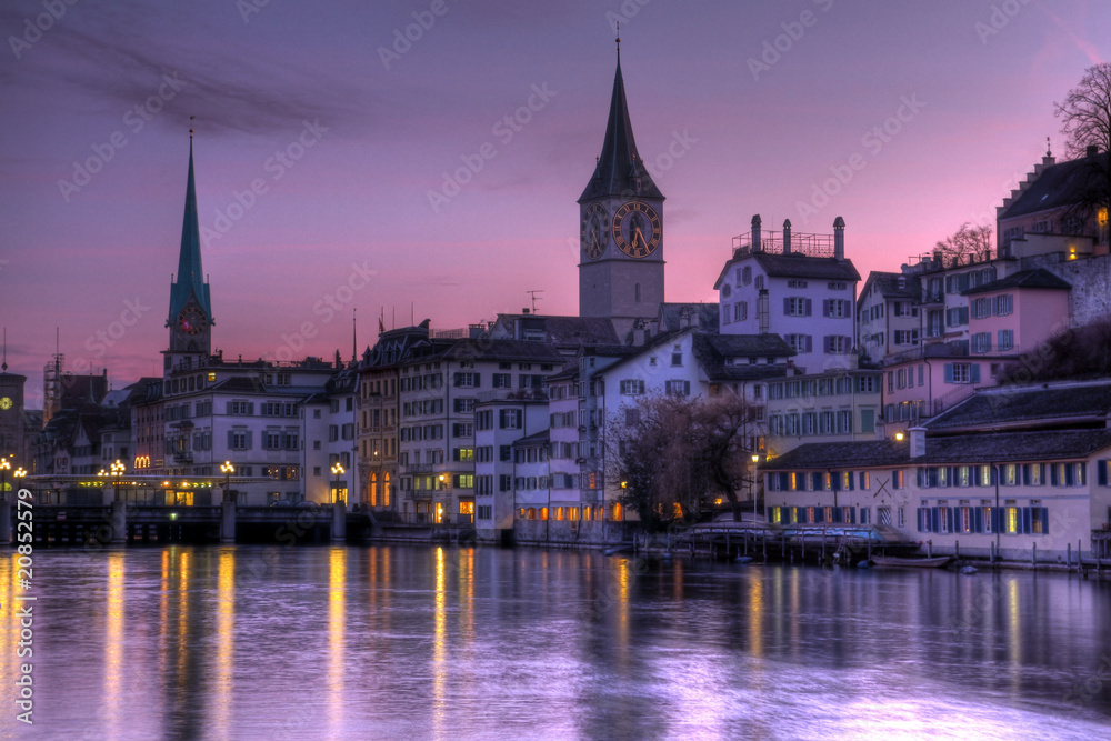 Purple skies over Zurich, Switzerland Purple skies over Zurich, Switzerland