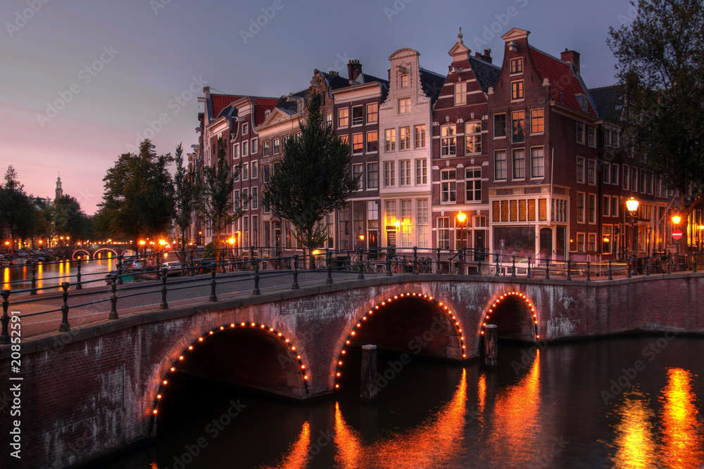 Amsterdam canal at twilight, Netherlands
