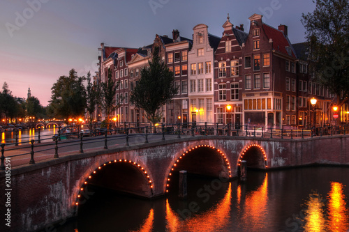 Amsterdam canal at twilight, Netherlands photo
