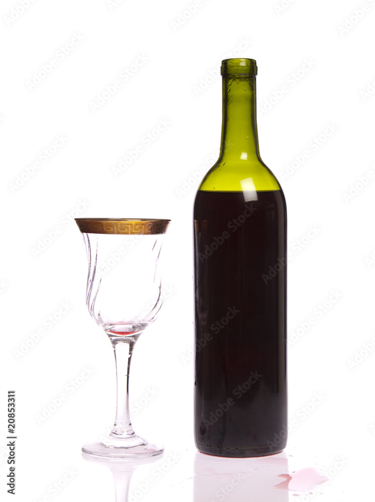 Wine bottle and goblet