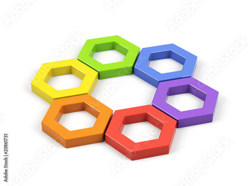 Hexagonal color wheel on a white.