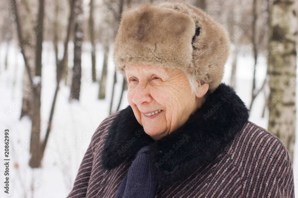 Portrait of the old woman in the winter Portrait of the old woman in the winter