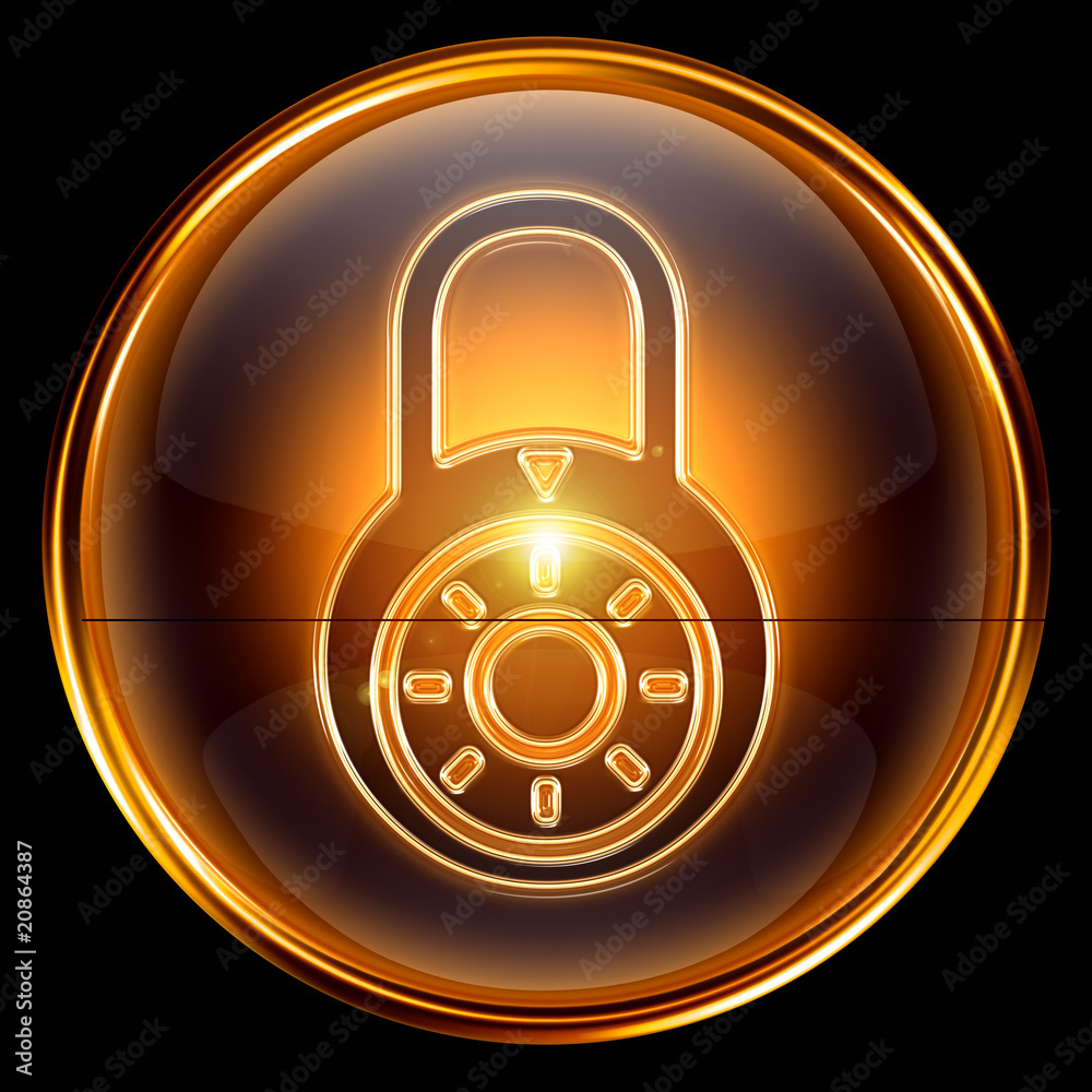 Lock closed icon gold, isolated on black background Lock closed icon gold, isolated on black background