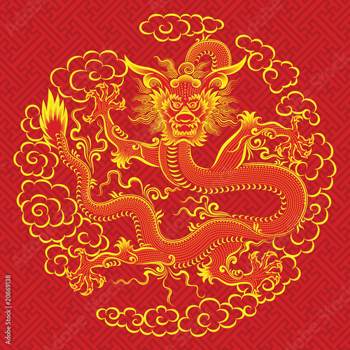 Illustration of mythological animal - a red chinese dragon.