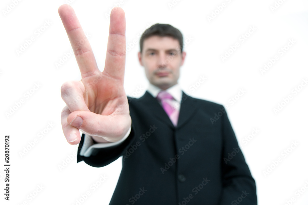Businessman Holding Up Two Fingers Businessman Holding Up Two Fingers