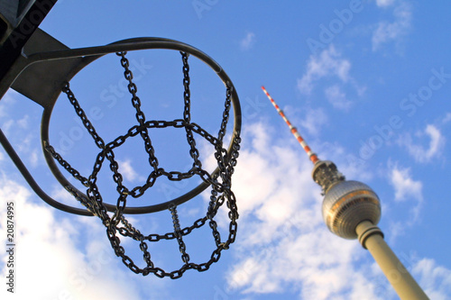 Photography Basketball basket and Berlin Television Tower, Germany