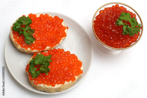 two sandwich with red caviar