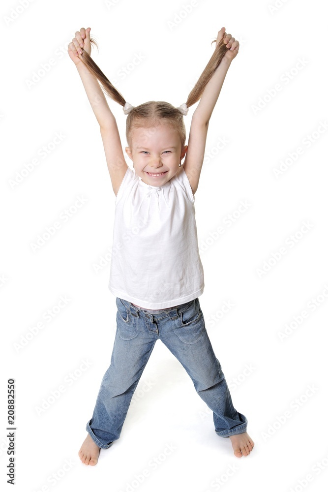 сгеу funny playful little girl studio shot on white сгеу funny playful little girl studio shot on white