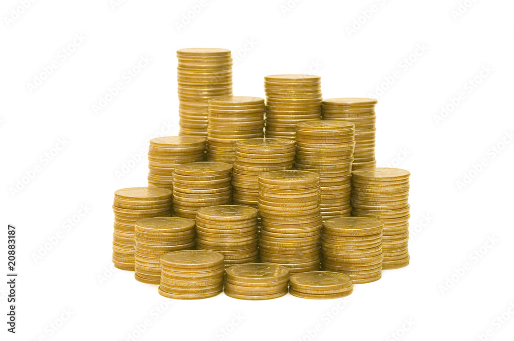 Golden coins isolated on white background Golden coins isolated on white background