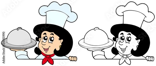 Lurking woman chef with meal