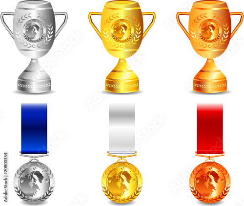 Vector Medals and Winer Cup, Gold, Silver And Bronze