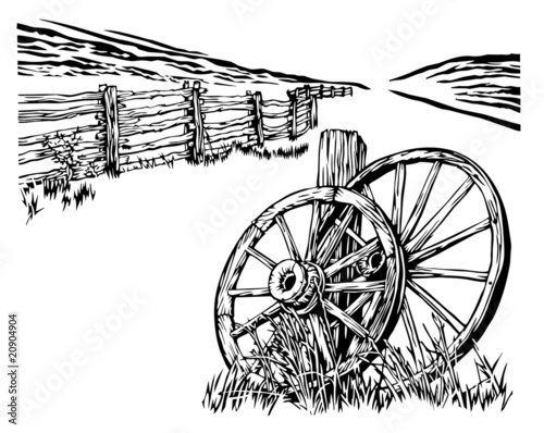 wagon whell and fence rural environment