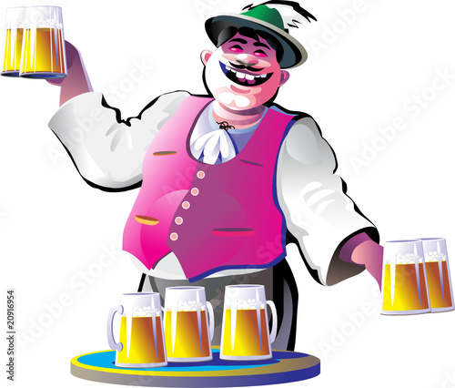 smiling bartender with beer glasses