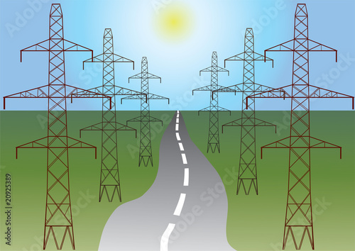 Electric poles and road.