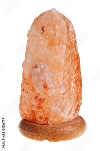 Salt rock lamp isolated over white background.