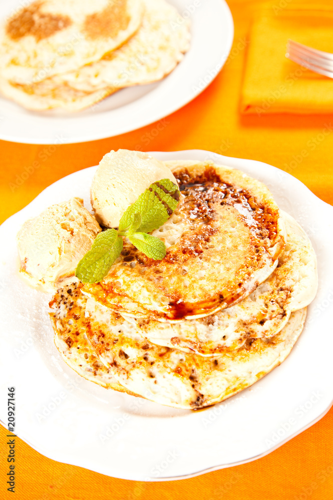 pancakes drizzled in caramel