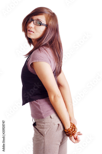 Stylish woman posing over white background