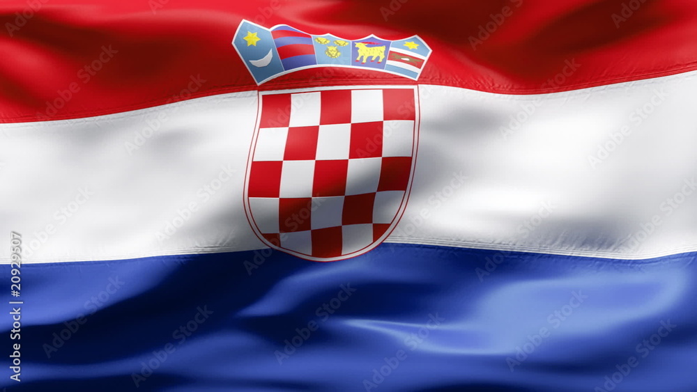 Creased Croatia flag in wind with seams and wrinkle