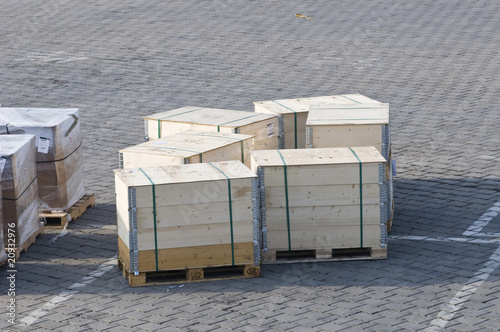 Crates on the ground of the airport