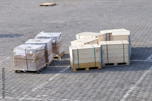 Crates on the ground of the airport