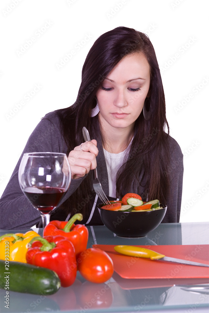 Beautiful Girl Eating Salad