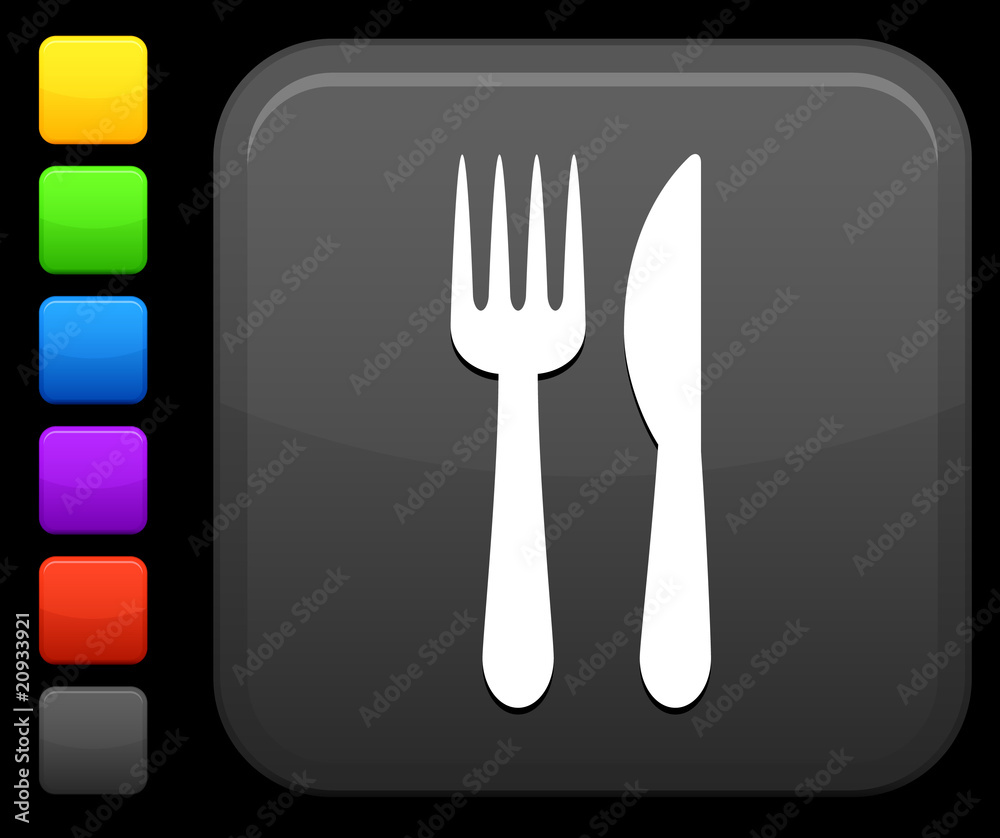 knife and fork icon on square internet button knife and fork icon on square internet button
