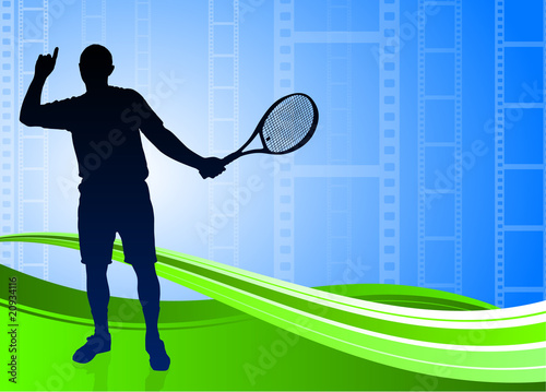 Tennis Player on Abstract Film Reel Background