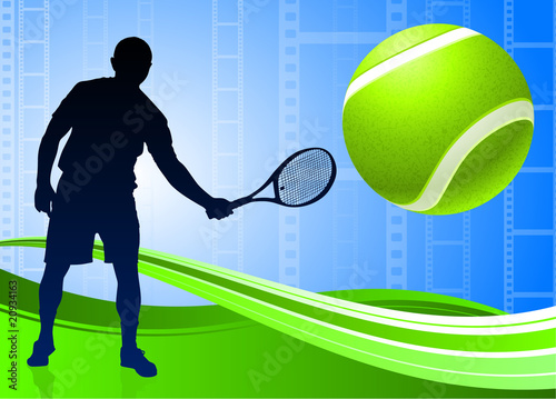 Tennis Player on Abstract Film Reel Background