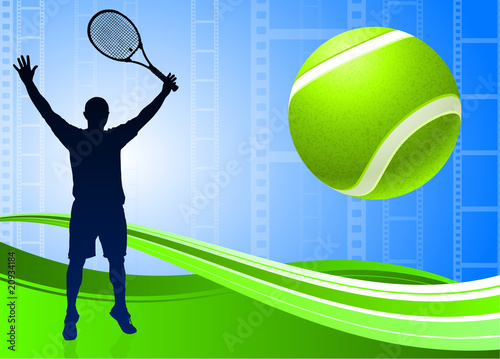 Tennis Player on Abstract Film Reel Background