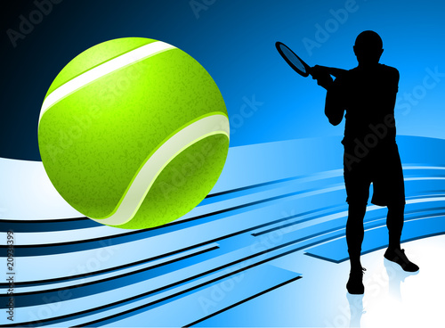 Tennis Player on Abstract Blue Background