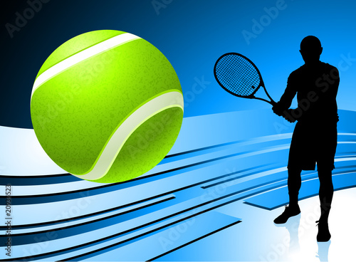 Tennis Player on Abstract Blue Background