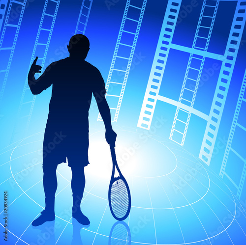 Tennis Player on Film Reel Background