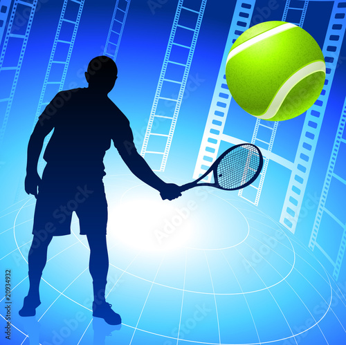 Tennis Player on Film Reel Background