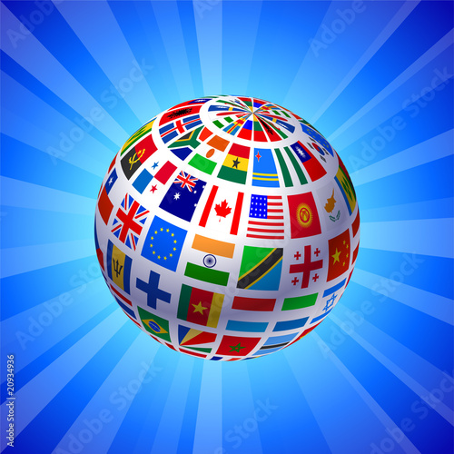 Flags Globe on Blue Background