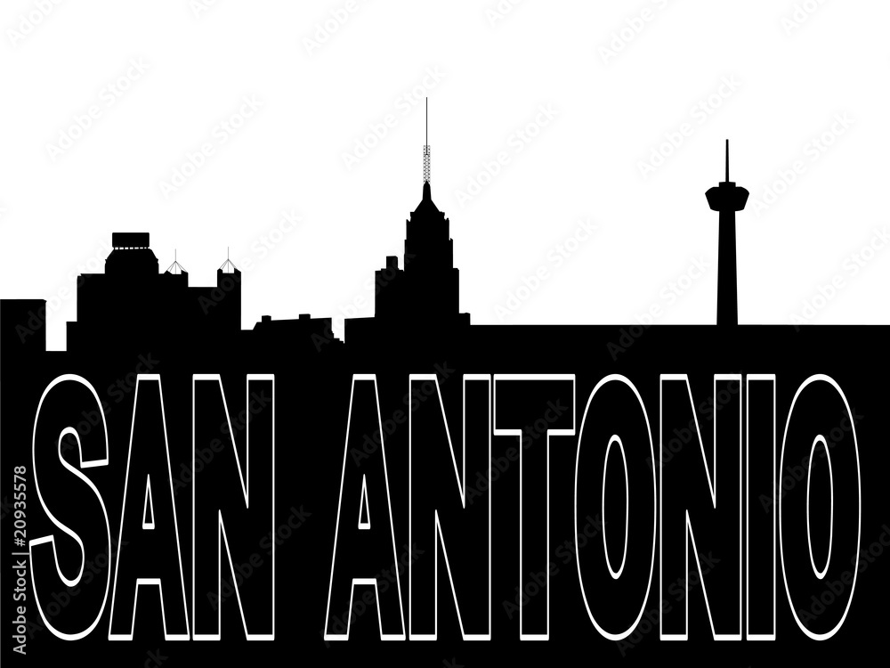 Fototapeta San Antonio linii horyzontu czarna sylwetka na białej ilustraci